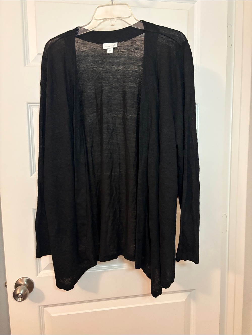 J. Jill Love Linen Black Open-Front Lightweight Cardigan SZ L 100% Linen casual